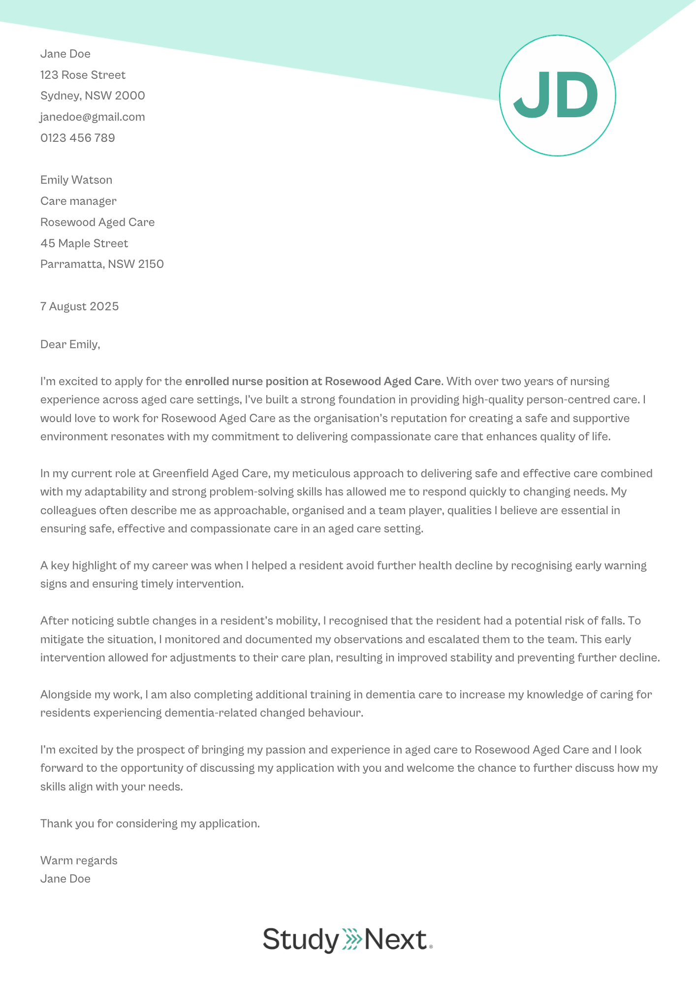 Nursing cover letter 7